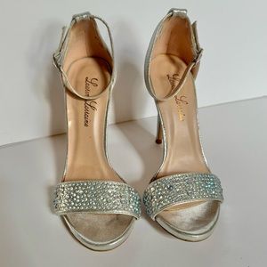 Silver heels with ankle strap and bling